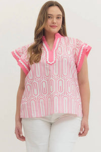 Entro - Pop Scallop Trim Statement Top - Plus