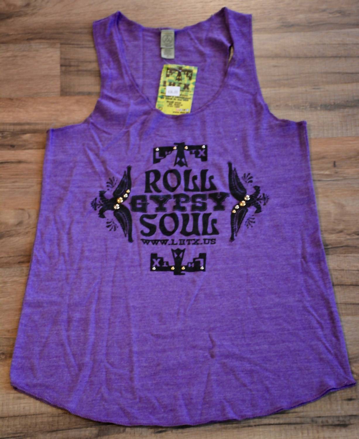LHTX Women's Roll Gypsy Soul Tank in purple - women's tank top - detail view