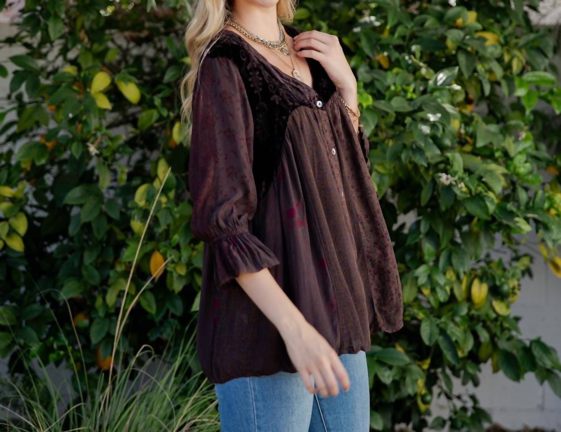 Young Threads - Vintage Bohemian Patchwork Velvet Top