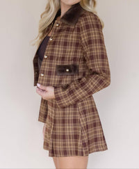 MOON RIVER Plaid Fur Trim Jacket in brown - women's jacket - alternate view