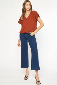 Entro - Gathered Hem Textured Short Sleeve Shirt