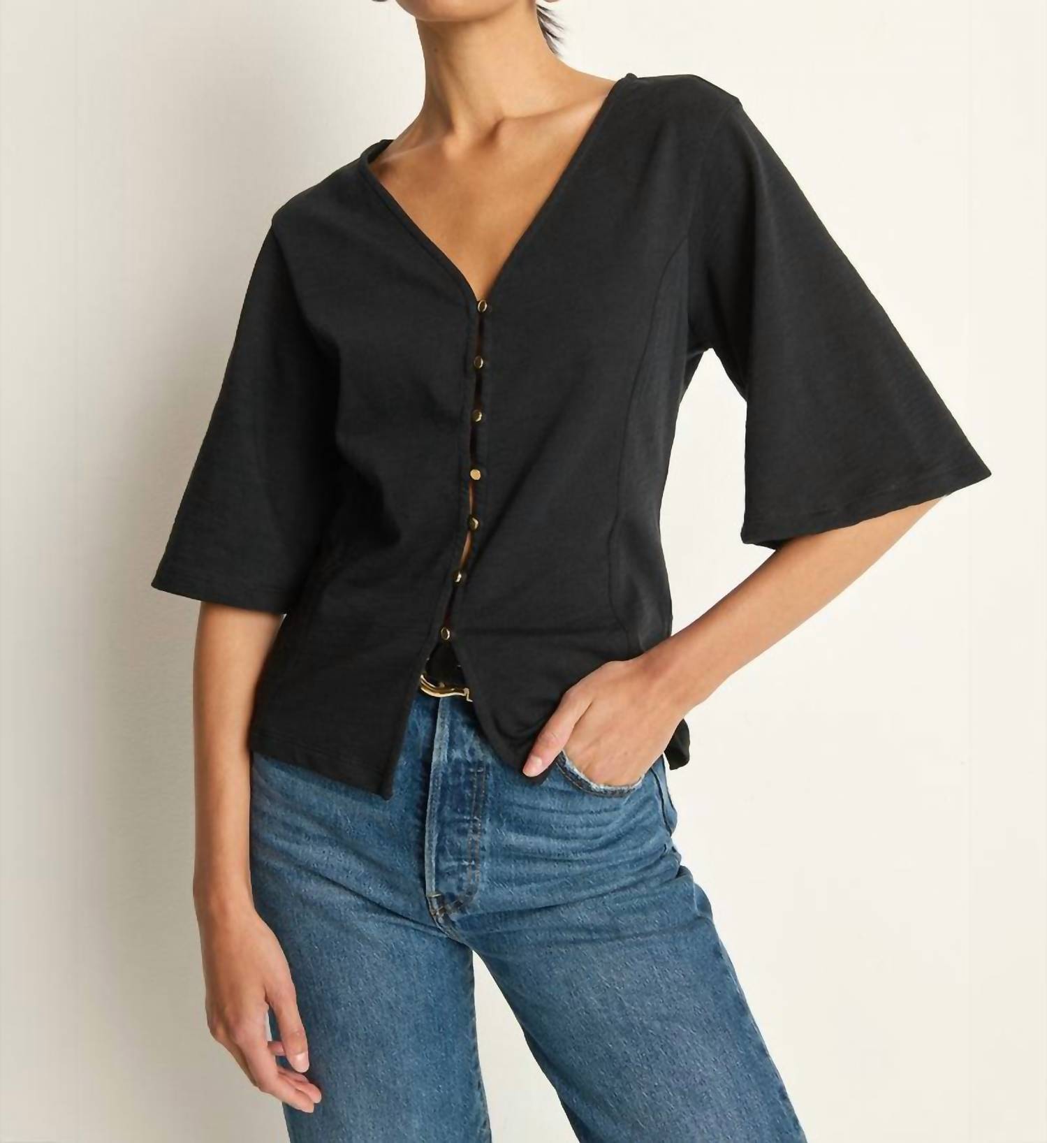 Nation LTD Gisela Half Sleeve Top in jet black 1 - women's blouse