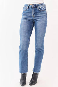 mica denim High Rise Straight Leg Jeans in medium wash - women's jeans