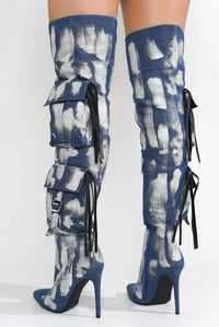 Cape Robbin - Women's Detroit Faux Leather Cargo Closed Toe Thigh High Boots