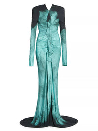 Victoria Beckham - Printed Fluid Jersey A/o Feather Dress
