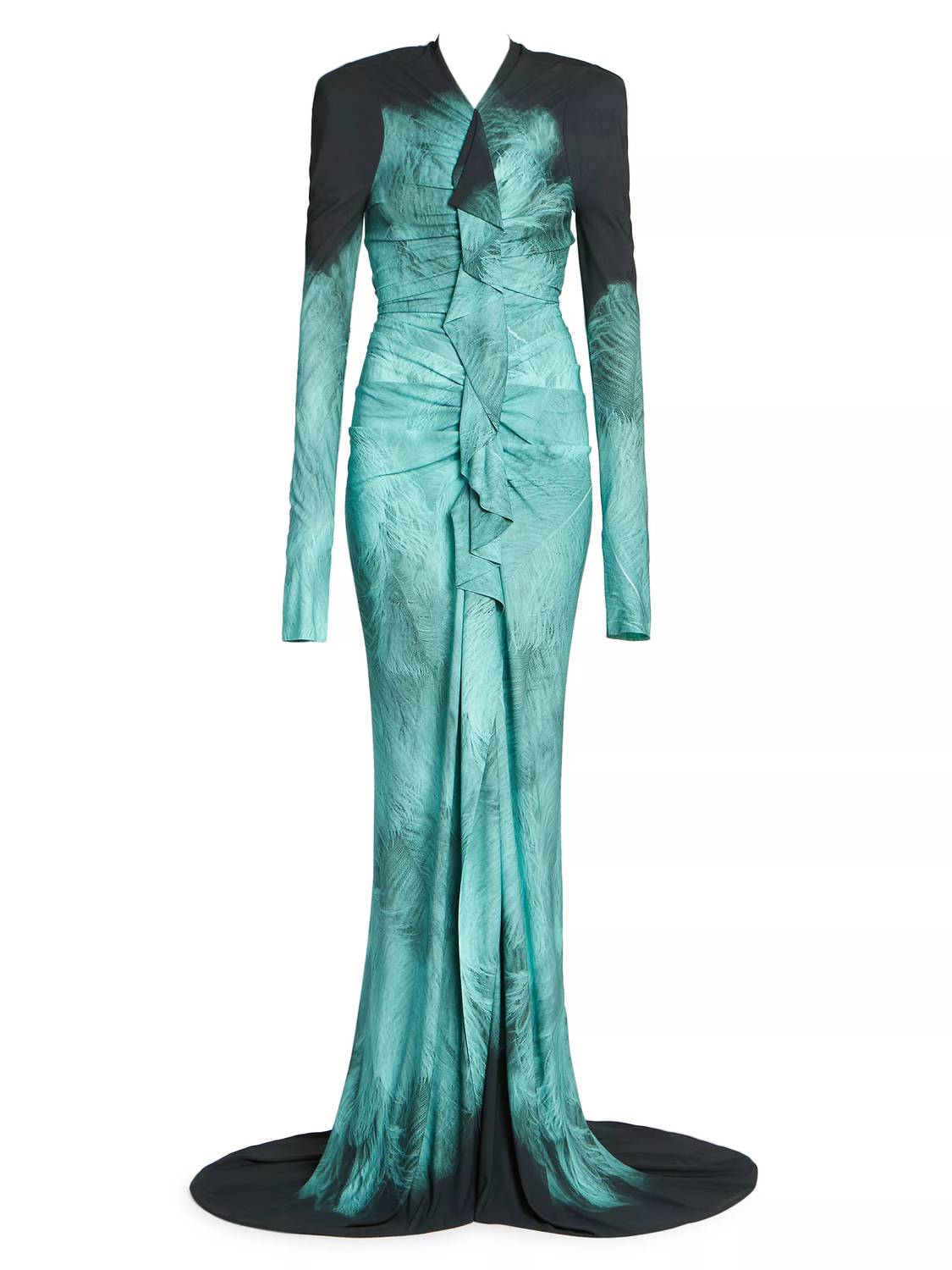 Victoria Beckham - Printed Fluid Jersey A/o Feather Dress