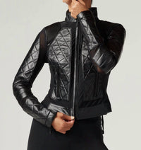 Blanc Noir - Classic Leather Mesh Moto Jacket
