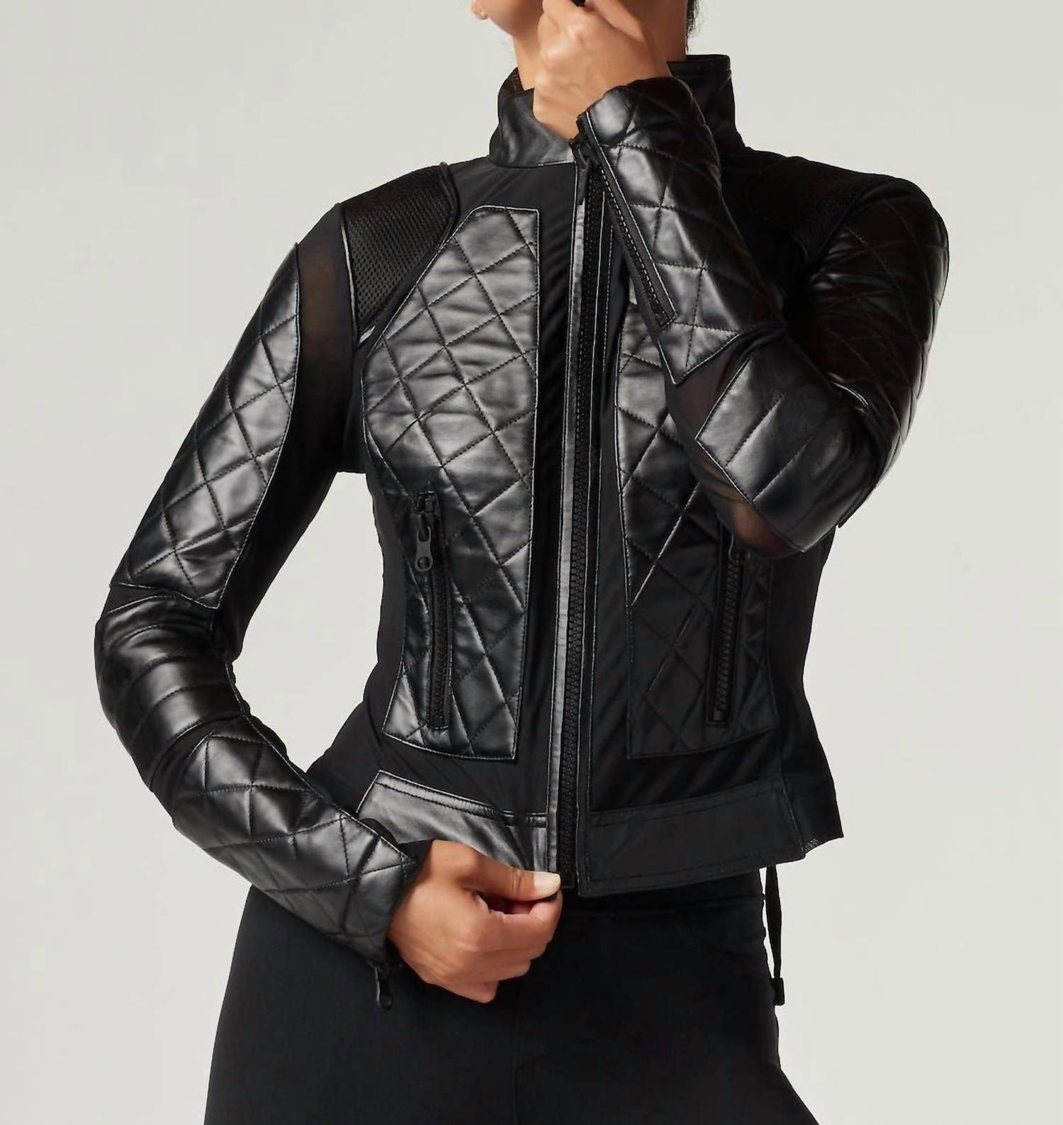 Blanc Noir - Classic Leather Mesh Moto Jacket