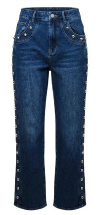 Blue B - Metal Studded Mid Rise Straight Fit Jeans