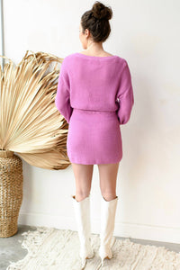 Blue Blush - Tie Waist Sweater Mini Dress