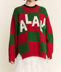 JADE BY JANE Fa La La Fabulous Checkered Christmas Sweater in red green - women's sweater