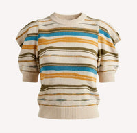 Cleobella Rei Scoop Neck Stripe Sweater in ivory multi - women's sweater - detail view