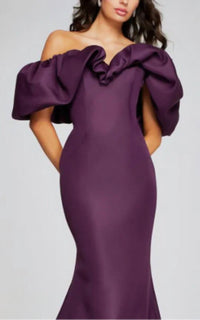 Jovani - Jovani Off-Shoulder Gown with Dramatic Ruffled Sleeves