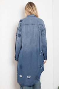 Blue Velvet Relaxed Fit Button Down Star Patch Shirt in denim - women's blouse - alternate view