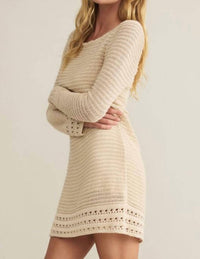 Z Supply Calabria Crochet Mini Dress in beige - women's dress - detail view