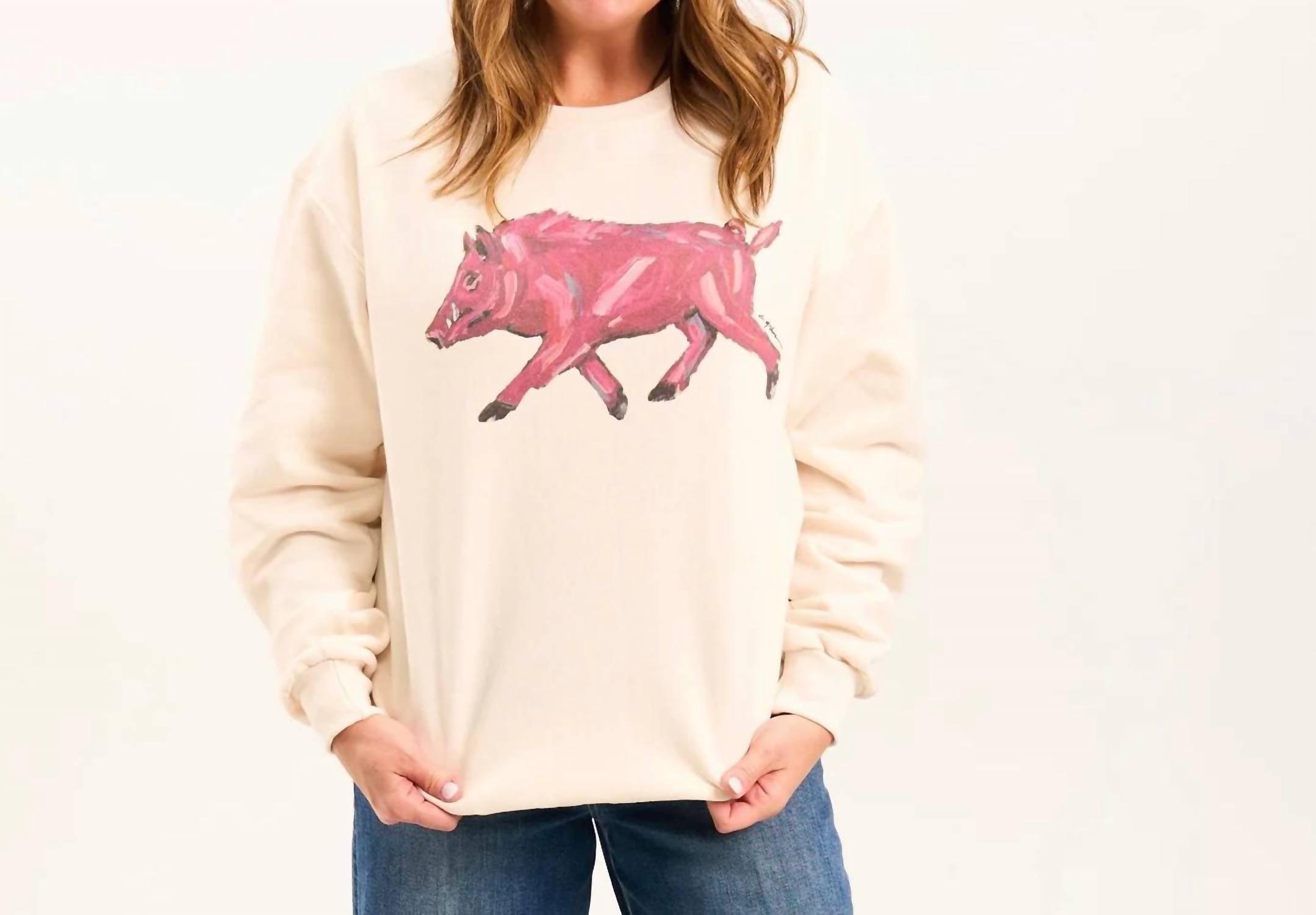 Chelsea Mcshane Art - Pinky Pig Long Sleeve Sweatshirt
