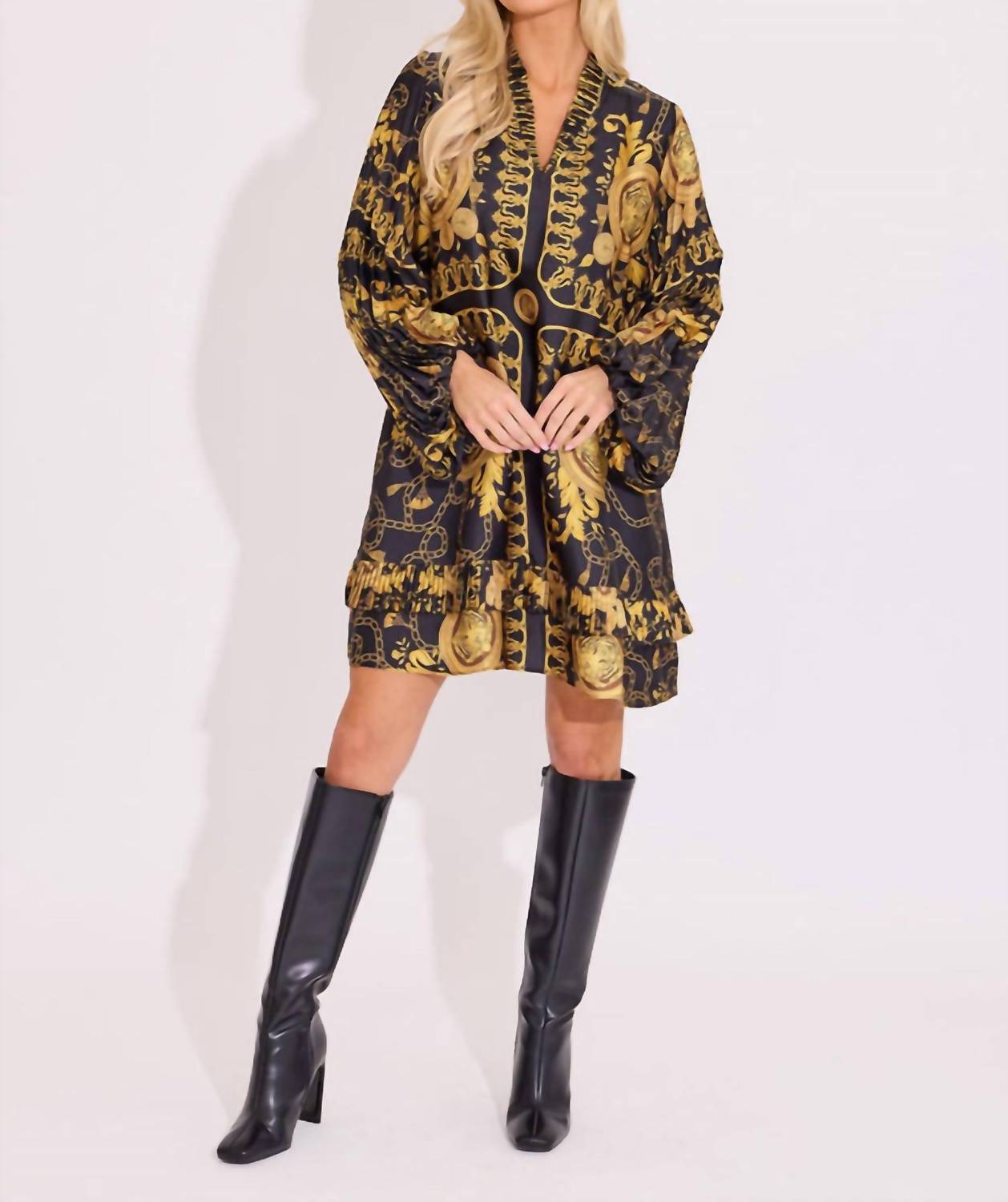 Alden Adair Liza Long Blouson Sleeves Dress in donatello - women's dress