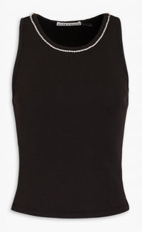 alice + olivia Allen Embellished Tank Top in black - women's tank top - detail view