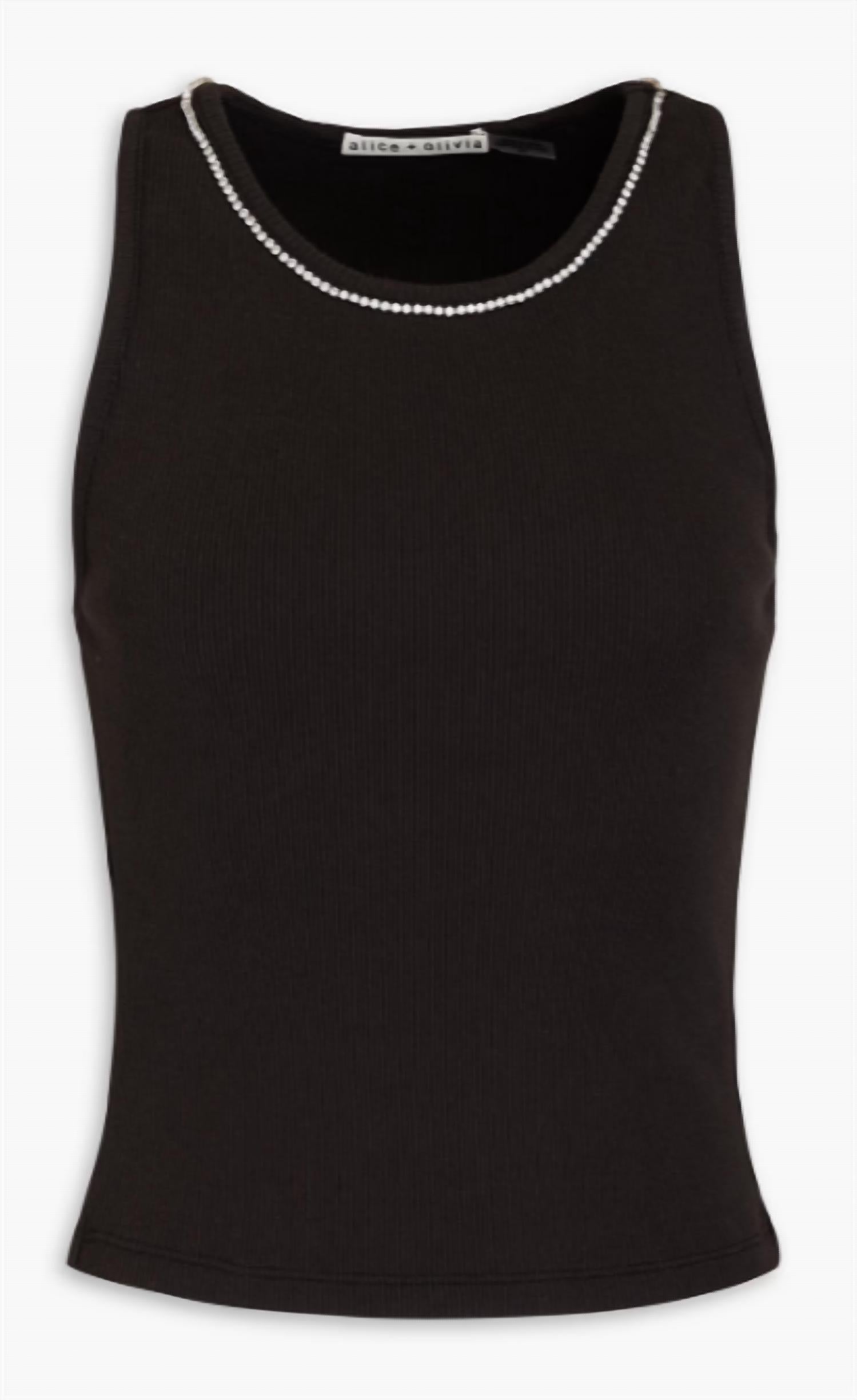 alice + olivia Allen Embellished Tank Top in black - women's tank top - detail view