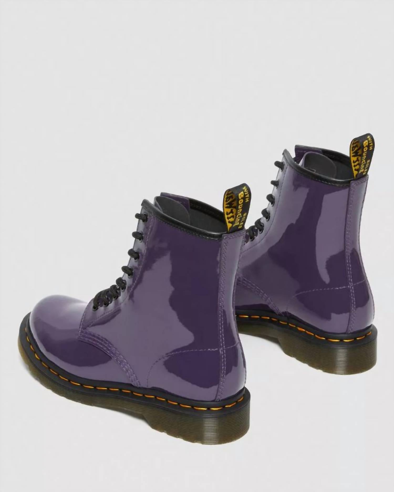Dr. Martens Women's 1460 Patent Leather Lace Up Boots in blackcurrant - women's shoe - view 4