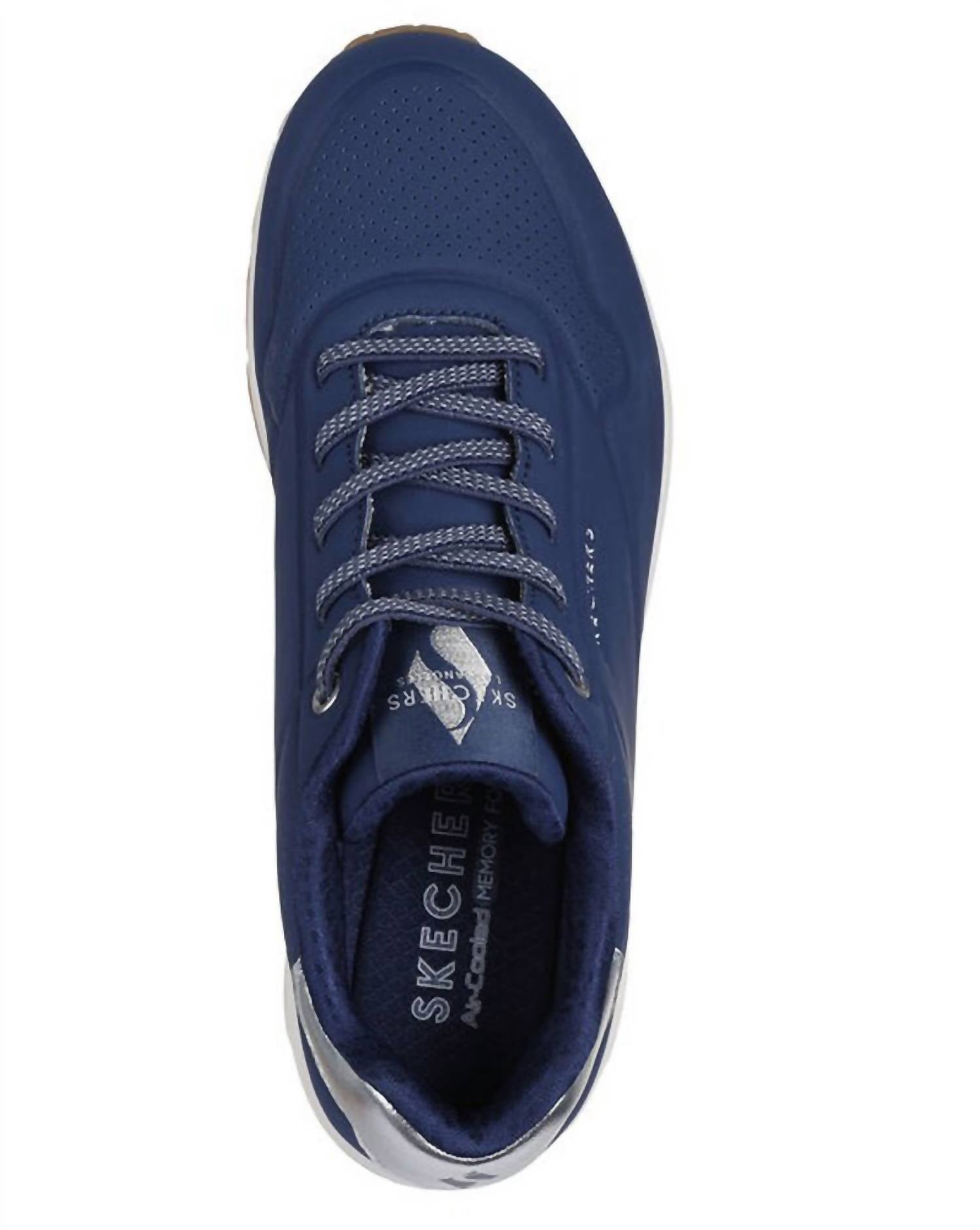 Skechers Women's Uno-shimmer Away Shoes in navy silver - women's sneaker - alternate view
