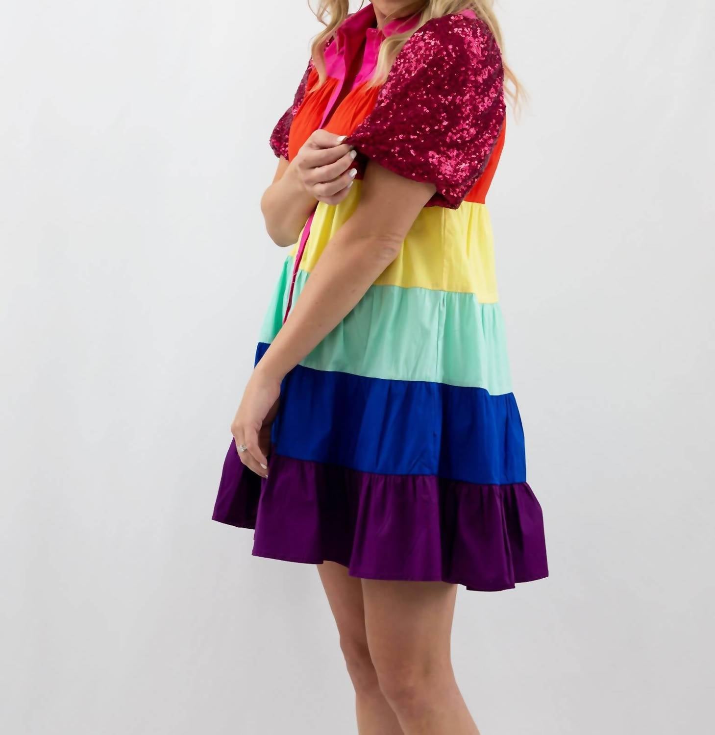 Blue B - Rainbow Sequin Sleeve Dress