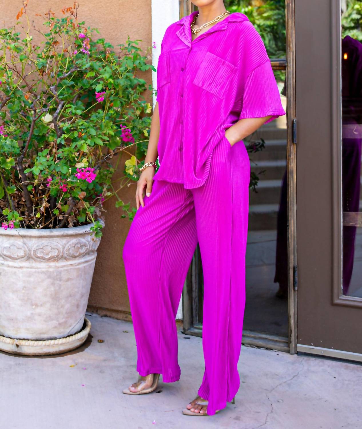 Surelymine - Vava Voom Pleated Plisse Pant Set