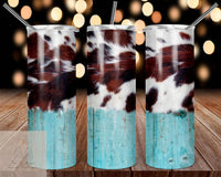 Donny Brooks Designs - Cow Print Turquoise Plank Stainless Steel Double Wall Tumbler 20 Oz