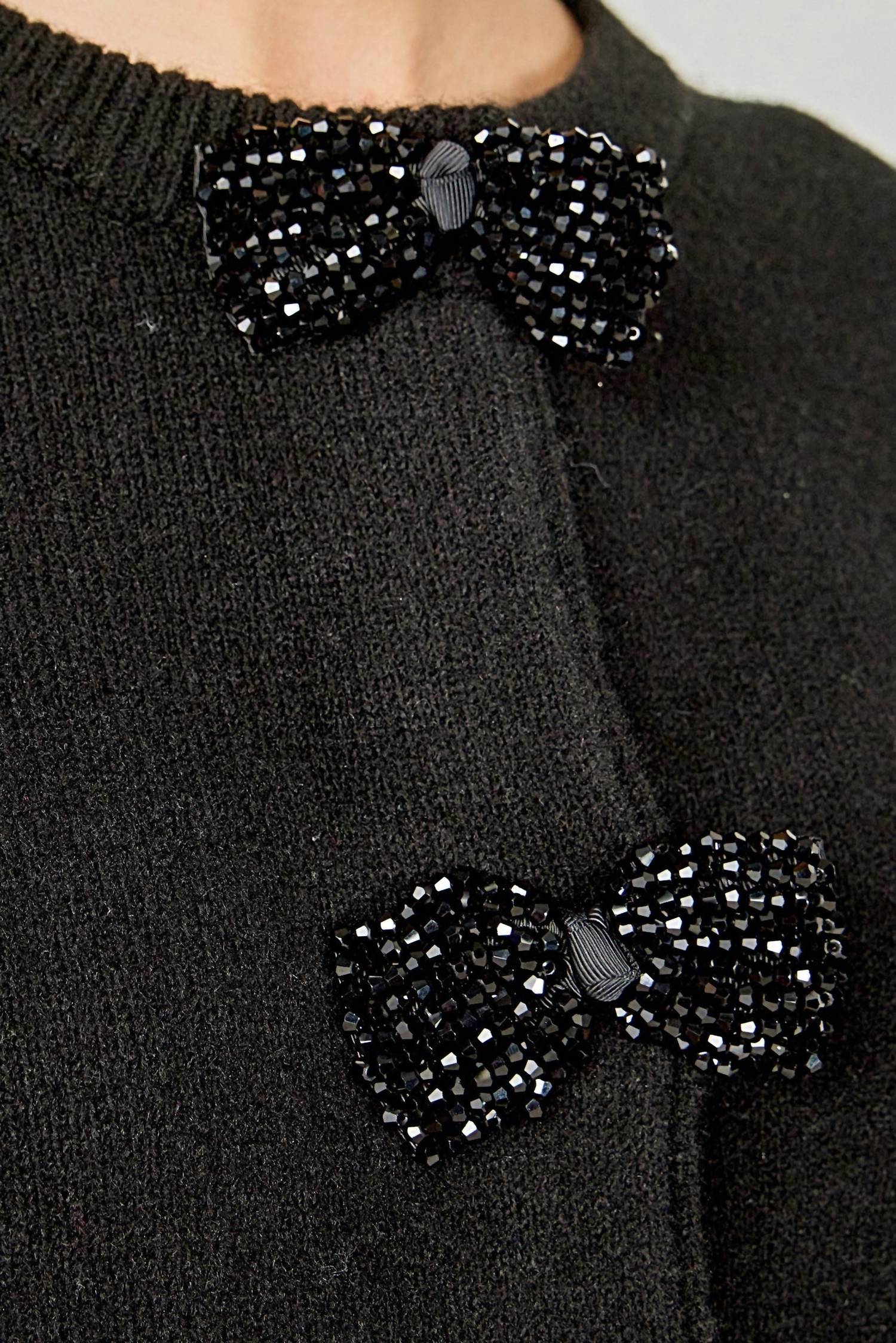 endless rose Round Neck Bow Trim Cardigan in black - women's sweater - alternate view