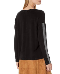MONROW Supersoft V Neck Sweatshirt With Metallic Stitching in black - women's top - detail view