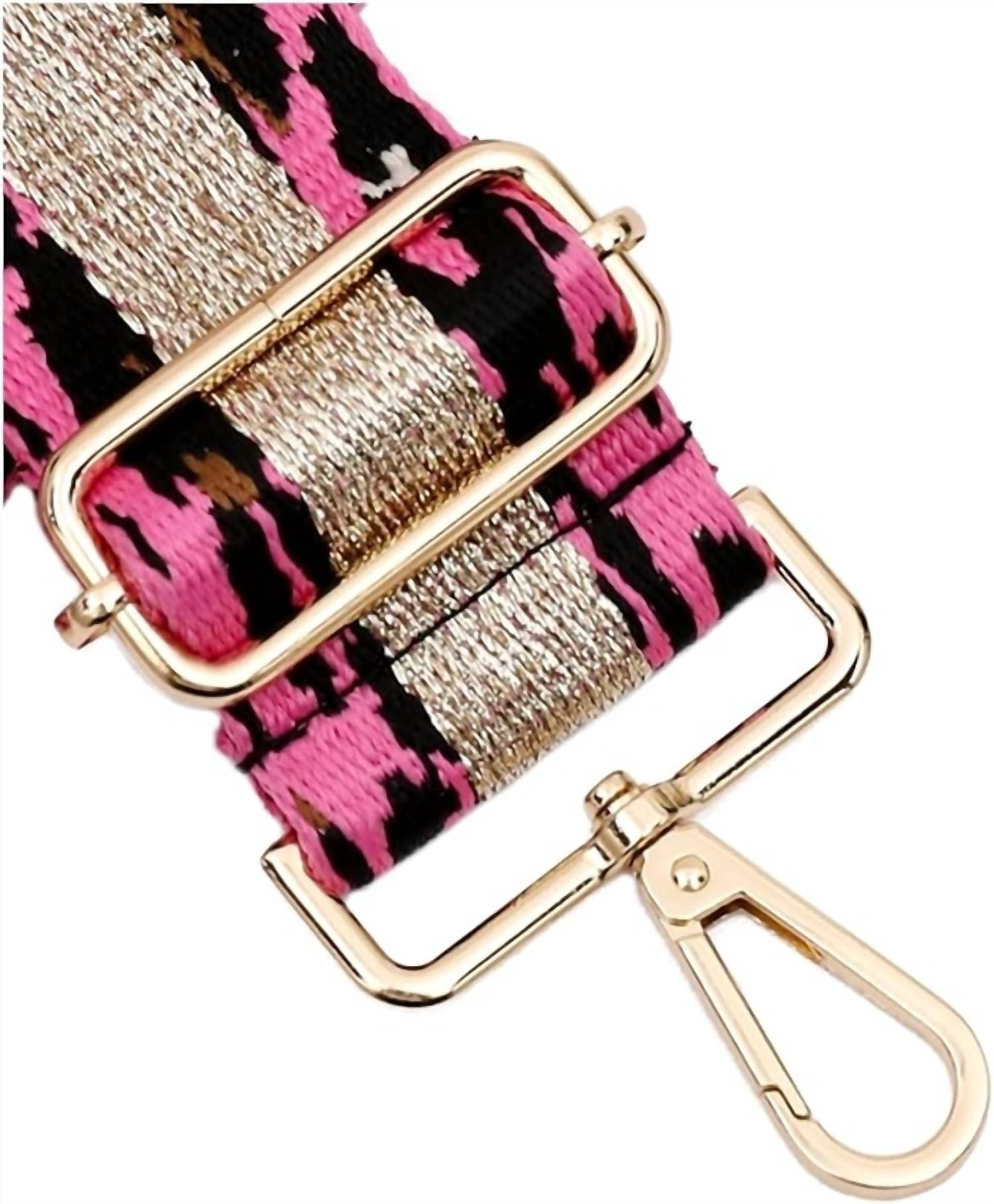 Cthru Women's Metallic Leopard Stripe Crossbody Bag Strap in champagne hot pink - women's item - detail view