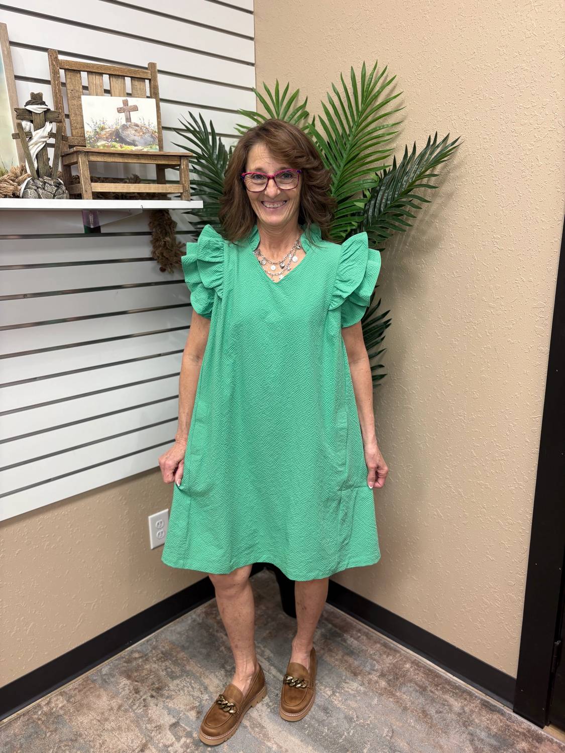 Umgee - Seersucker Ruffle Shift Dress