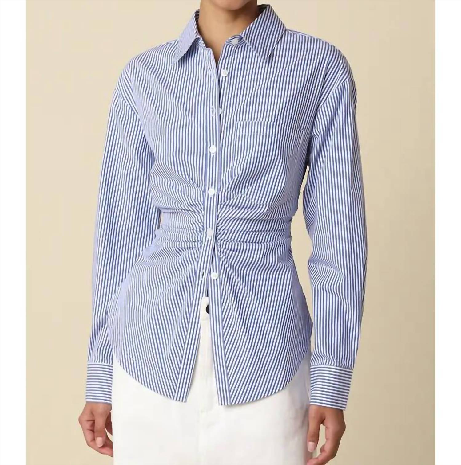 Olivaceous - Aisha Striped Cinched Waist Shirt