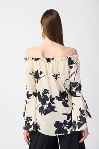 Joseph Ribkoff - Joseph Ribkoff 241022 Beige/black Floral Off The Shoulder Blouse