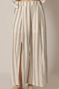 Before You Collection LINEN WIDE LEG PANTS in black ivory stripes - women's pants