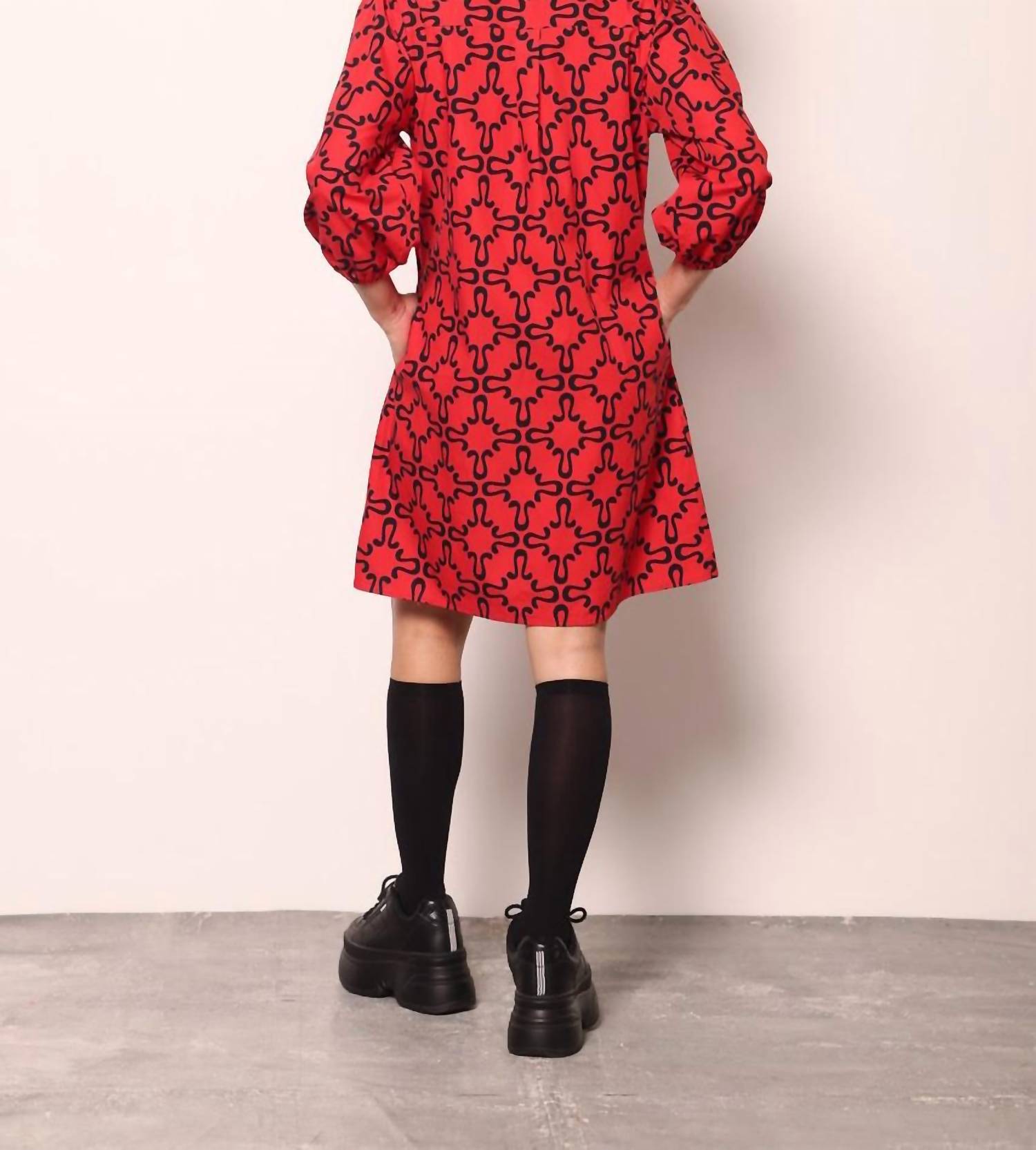 maude vivante Ava Mini Dress in red black 2 - women's dress - view 4