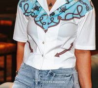 Lucky & Blessed - Western Yoke Button-down Short Sleeve Top
