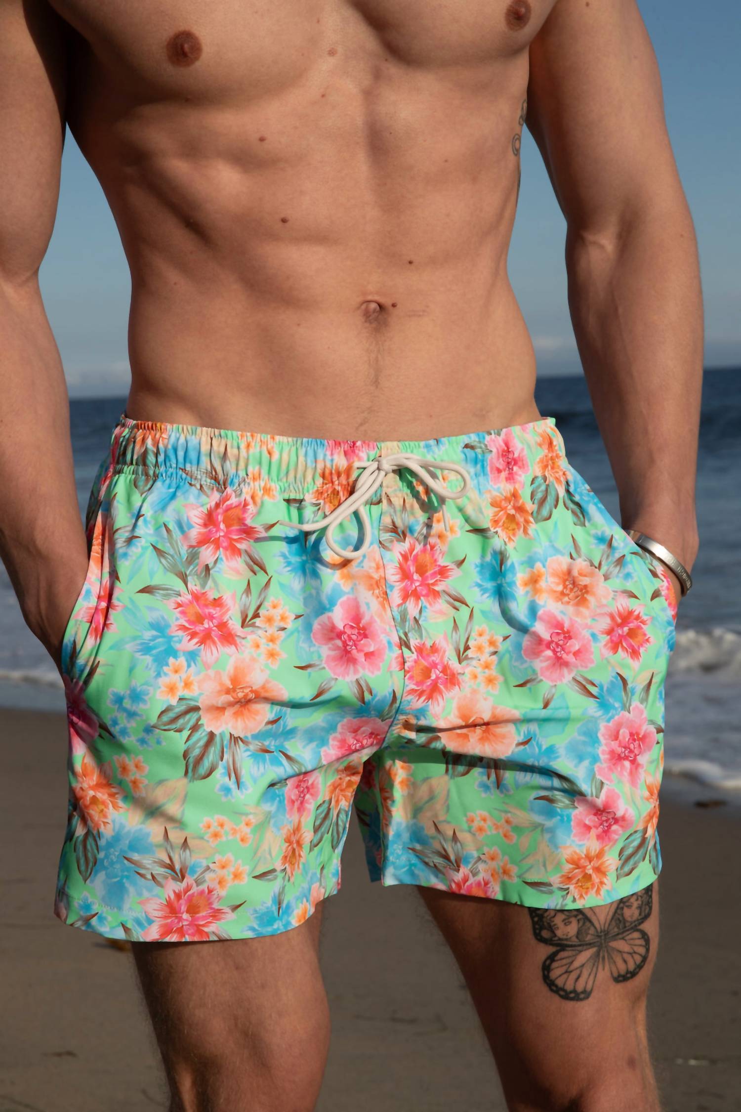 Amelia NY Men's Swim Trunk in mint floral - men's swimwear - alternate view