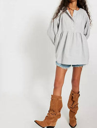 Free People Alana Linen Tunic Top in grey - women's shirt - alternate view