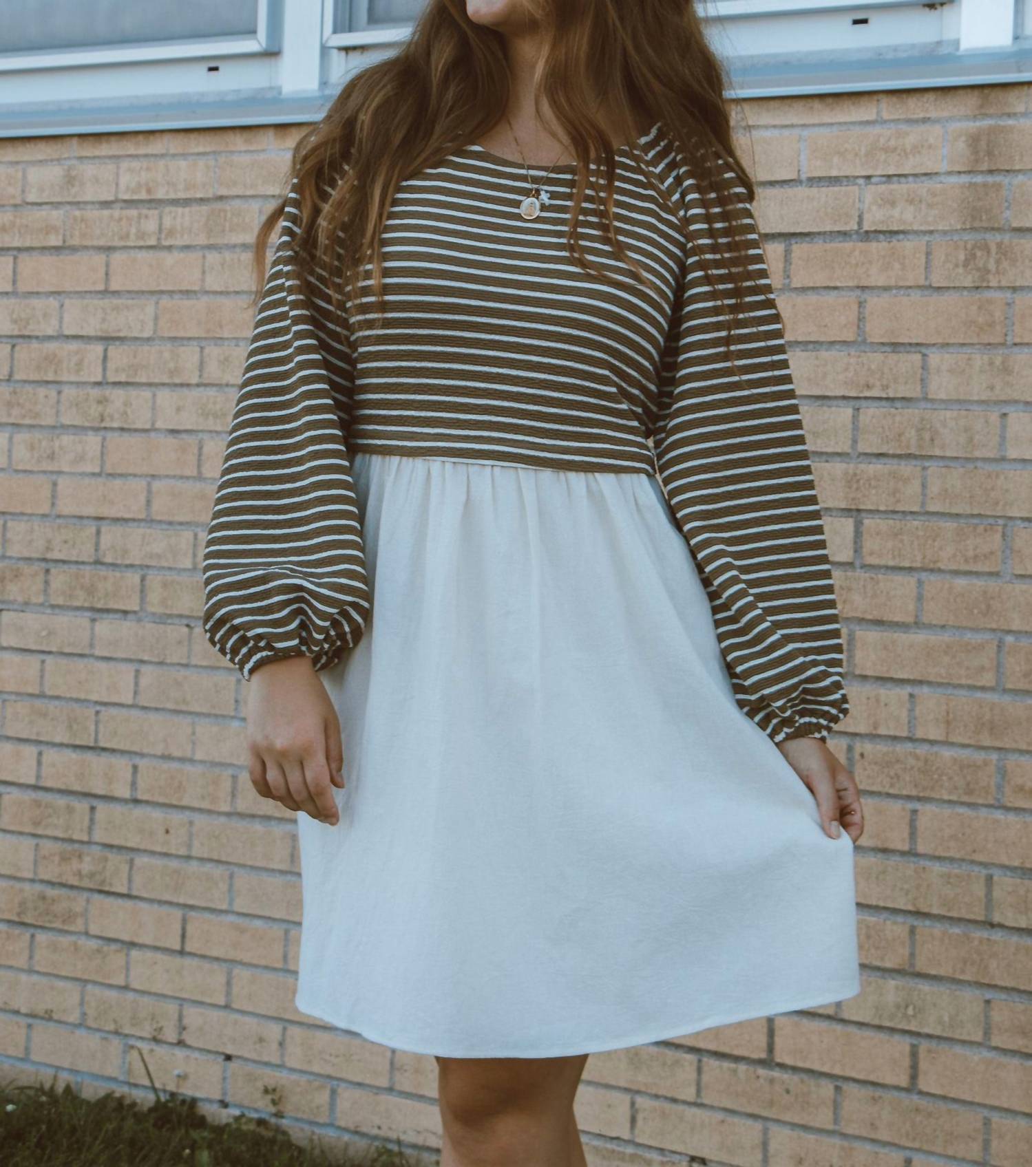 Mikarose Class In Session Striped Contrast Mini Dress in session striped contrast mini dress in olive green - women's dress - view 5