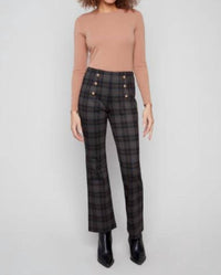 Charlie B - Flare Plaid Pants With Decorative Buttons