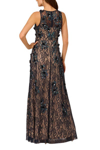 Adrianna Papell - Sequin Lace Overlay Sheath Gown Dress