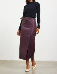 Skies Are Blue - Faux Leather Midi Skirt with Belt