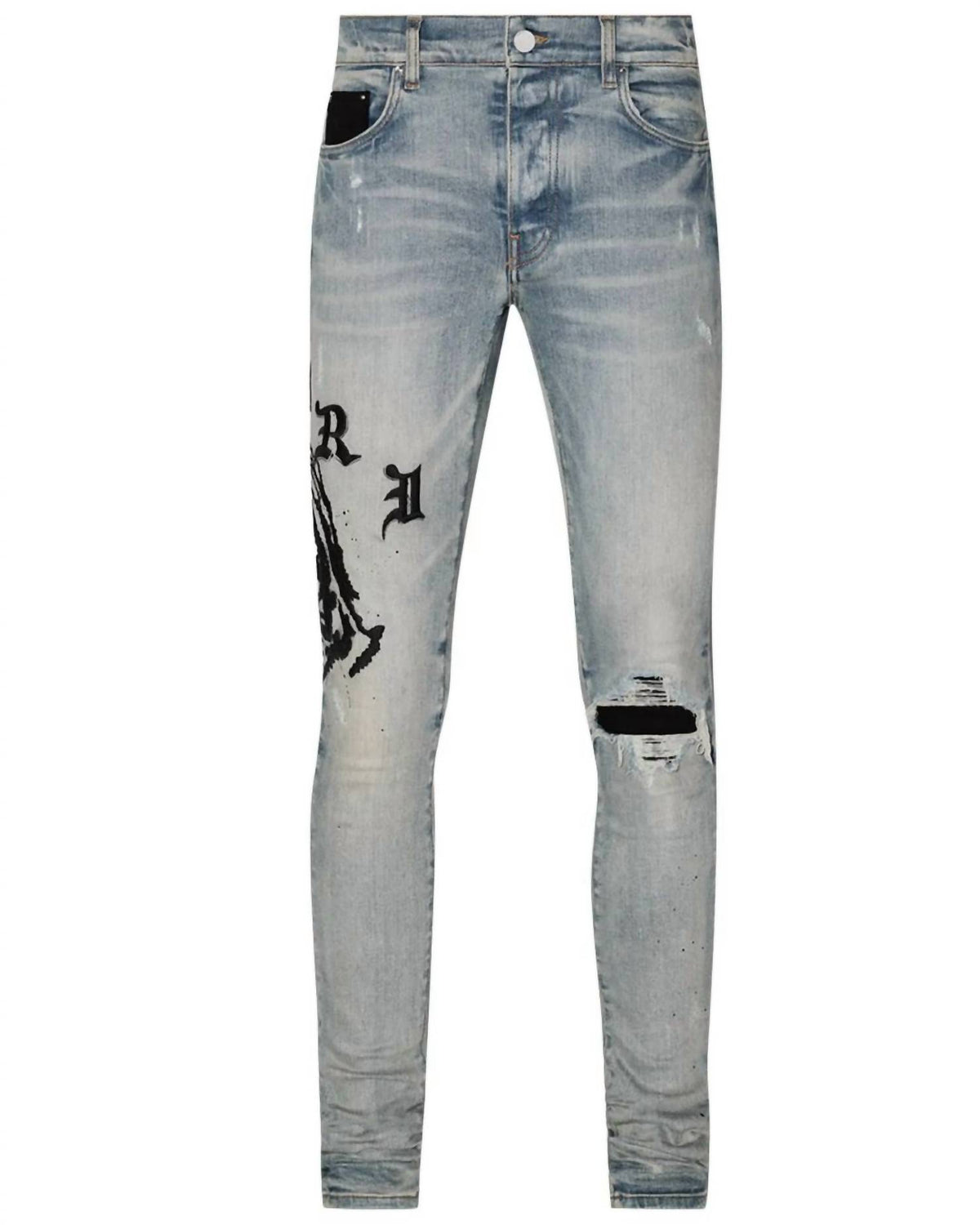 Amiri Wes Lang Reaper Logo Jeans in clay indigo - men's jeans - detail view