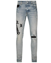 Amiri Wes Lang Reaper Logo Jeans in clay indigo - men's jeans - detail view