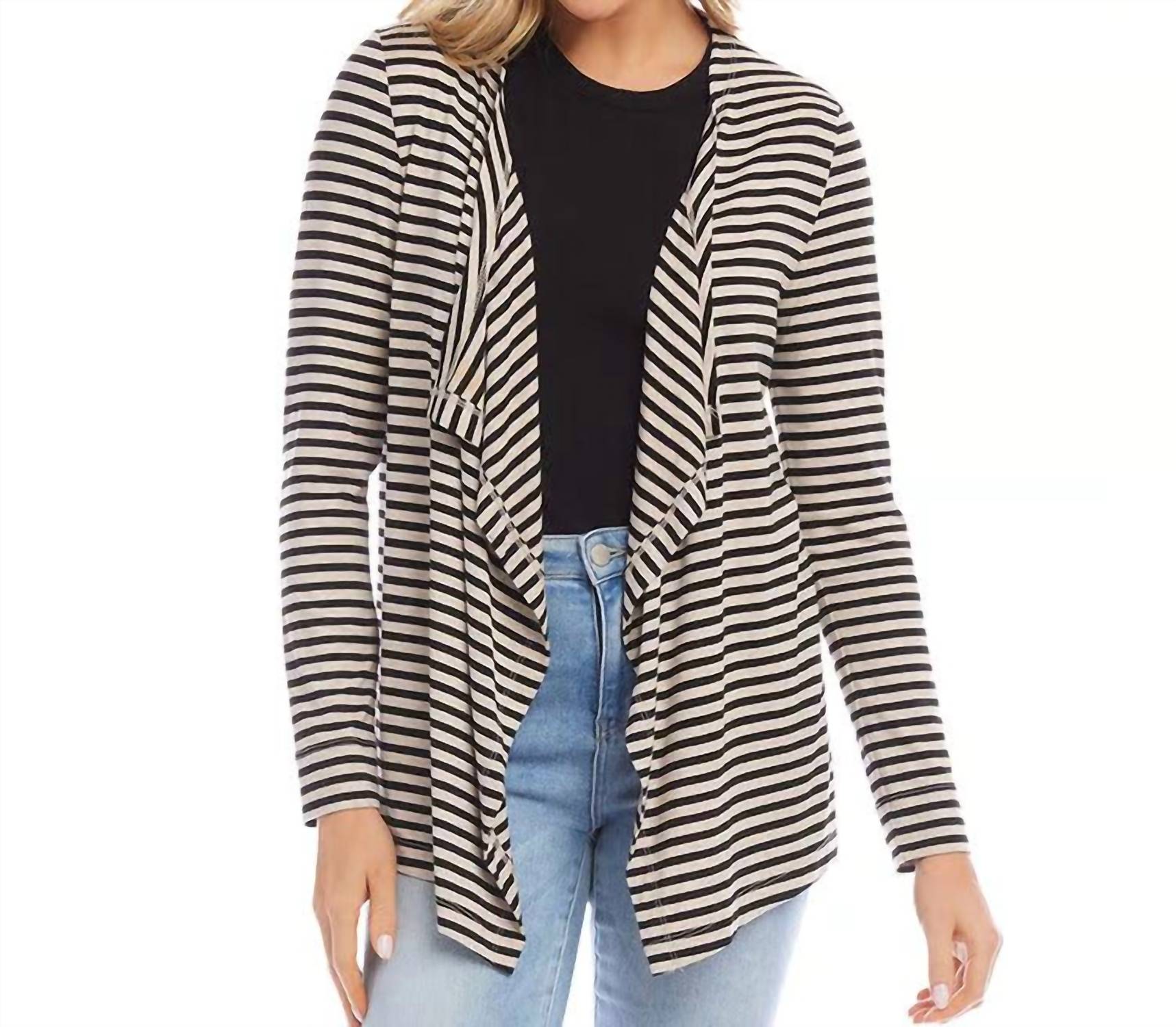 Karen Kane - Sidra Stripe Drape Front Cardigan