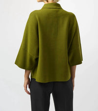Joseph Ribkoff Collared 3/4 Sleeve Boxy Sweater Top in artichoke - women's sweater - detail view