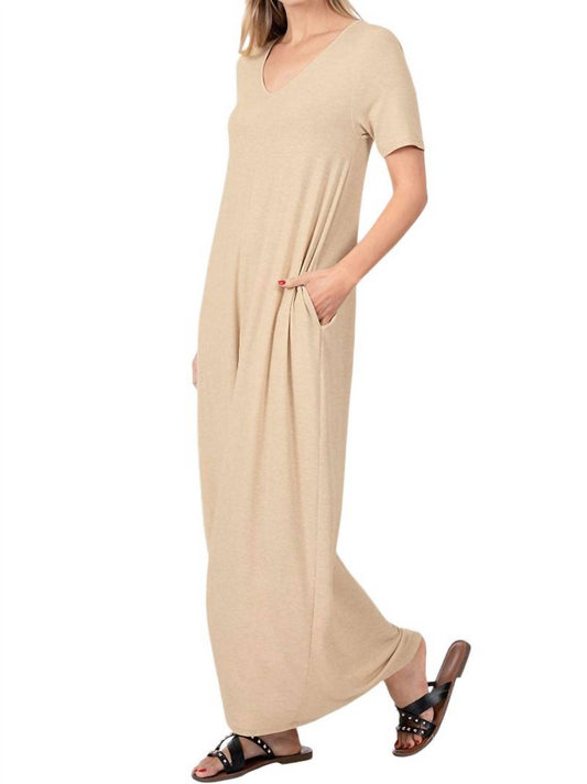 Zenana - V-Neck Short Sleeve Maxi Dress