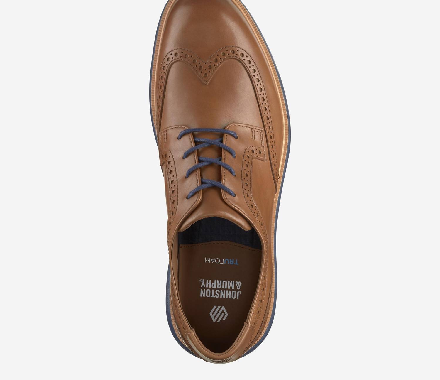 JOHNSTON & MURPHY Men's Larkin Wingtip Oxfords in tan italian calfskin - men's shoe - detail view