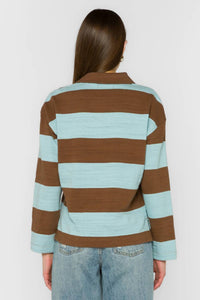 Velvet Heart Sailor Rugby Stripe Top in blue brown - women's long sleeve top - detail view